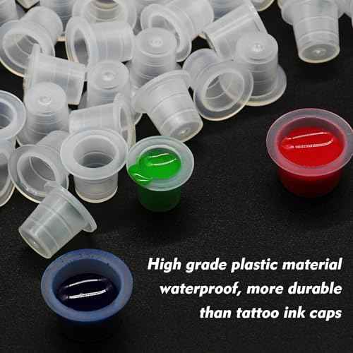 Rayyl 300Pcs Tattoo Ink Caps with 3Pcs Tattoo Ink Cups Holders - Included 100 Small 100 Medium 100 Large Tattoo Ink Caps and 3Pcs Ink Cups Holders for Tattoo Supplies Tattoo Kit¡¦