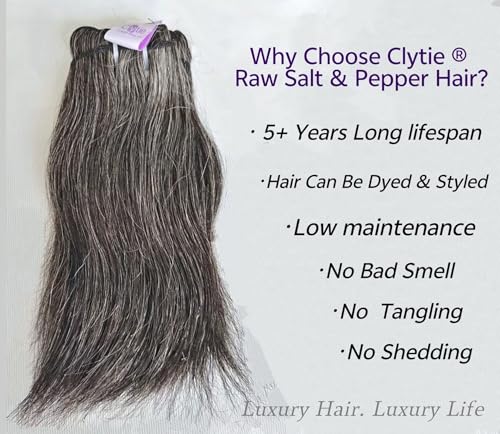 Clytie Raw Straight Salt and Pepper Gray Human Hair Bundle - 6IN