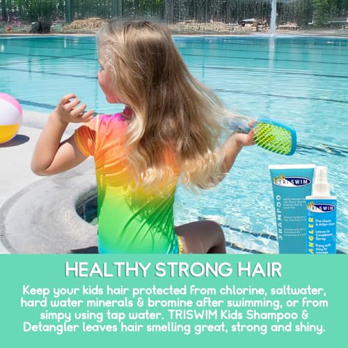TRISWIM Swim Care Bundle | Chlorine Removal Shampoo 8.5 oz + Kids Detangler Leave-In Conditioner Spray 8 oz | Removes Chlorine & Saltwater | Detangles & Softens Hair | Pre & Post Swim Hair Care