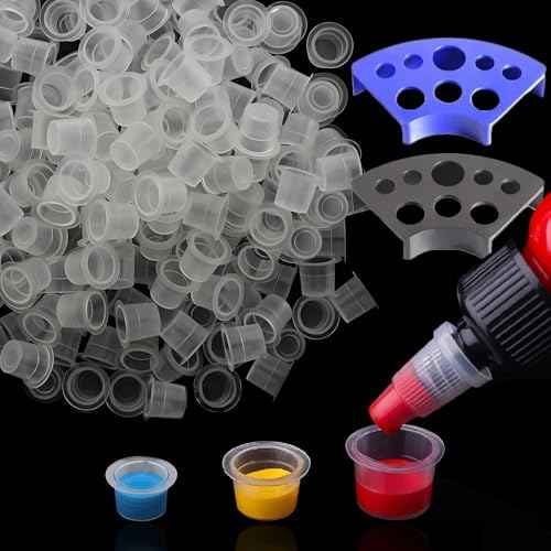 Tatoo Ink Caps Kit - SOTICA 500pcs Tattoo Ink Cups Mixed Size with 2pcs Tattoo Ink Holders Plastic Tattoo Cups with Holders for Tattoo Supplies