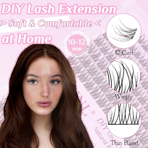 Natural Lash Clusters Wispy Clear & Black Band Cluster Eyelash Extensions 10-12MM Short Natural Look C Curl Thin Band False Eyelashes