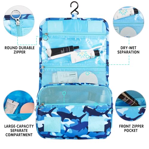 Kids Shark Toiletry Bag - Waterproof Travel Wash Bag