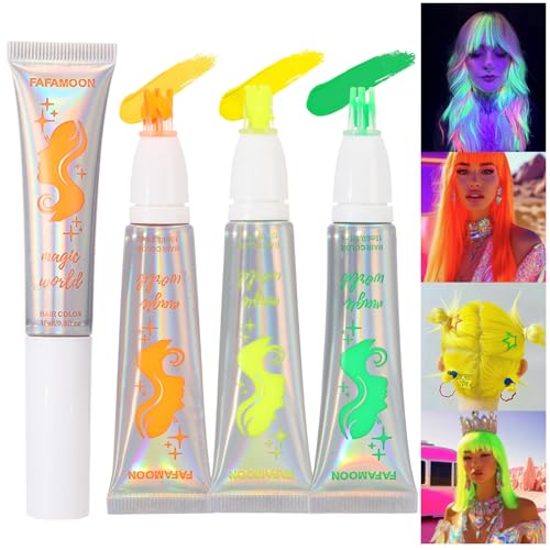 YIBABY UV Neon Temporary Hair Dye Set - Glow in the Dark Gel (3 PCS)