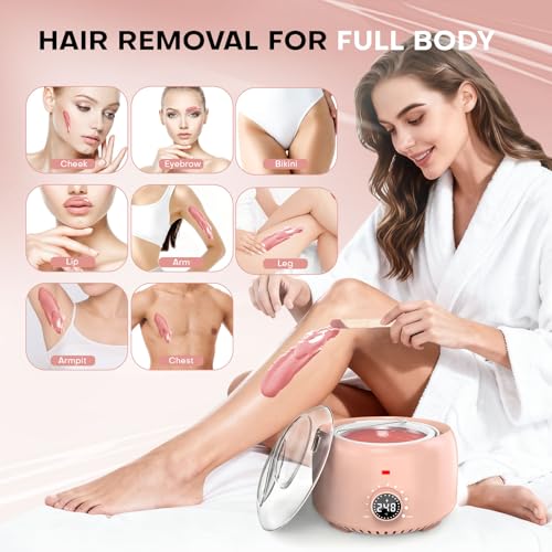 Waxing Kit for Women and Men, Digital Wax Warmer with 14OZ 5 Bags Hard Wax Beads, at Home Wax kit for Full Body, Face, Eyebrows, Bikini, Legs, Brazilian & Sensitive Skin (Blush)