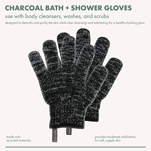 EcoTools Charcoal Bath + Shower Gloves, Exfoliating Gloves Remove Dead Skin & Cleanse Whole Body, Bath Gloves Infused With Charcoal To Scrub & Purify Skin, Cruelty Free, 1 Pair (2 Gloves) (Pack of 2)