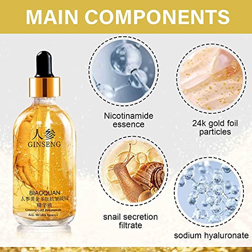 2Pcs Ginseng Polypeptide Anti-Ageing Essence, Ginseng Gold Polypeptide Anti-Ageing Essence, Ginseng Serum, for Tightening Sagging Skin Reduce Fine Lines (100 ml)