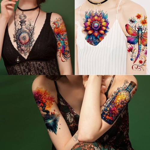 Boho Waterproof Temporary Tattoos for Women - 24pcs Vivid Art