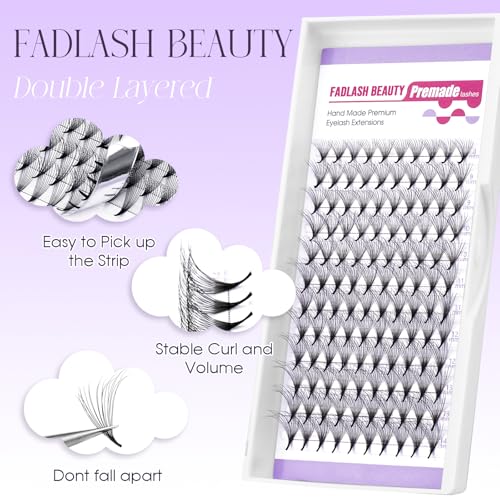 Premade Lash Fans Double Layers 0.07 D Curl Volume Pre Made Fans Eyelash Extensions 10D Thickness Fluffy Premade Easy Fan Lashes (10D-0.07D-9mm)