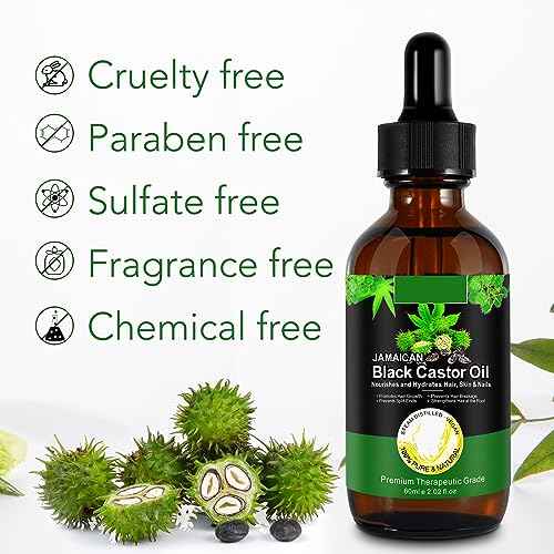 Castor Oil, Black Castor Oil for Hair Growth, 2 Fl Oz Pure & Cold Pressed Hair Oils for Eyelashes and Eyebrows, Moisturizing Scalp, Skin and Nails