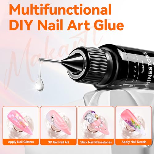 Makartt 2Pcs Rhinestone Glue, Strong Hold 3D Gel Nail Art Gem Glue