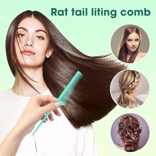 Green and Black 2-Pack Carbon Fiber Rat Tail Combs for Precise Hair Styling