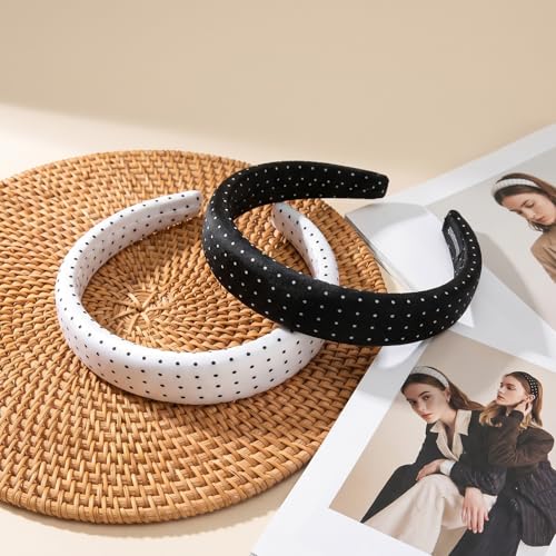 Polka Dot Satin Headband for Women - Non-Slip Padded Hair Accessory