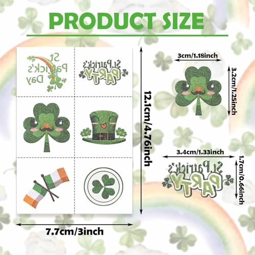St Patrick's Day Temporary Tattoos - 26 Sheet Shamrock Face Stickers