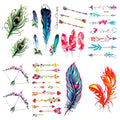 8 Pieces Small Cute Wrist Women Peacock Green Blue Pink Red Feather Rainbow Arrow Temporary Tattoo