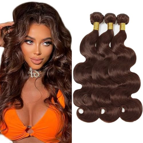 DiexrLamx 4 Bundles Brown Body Wave Human Hair Extensions 24-28 Inch