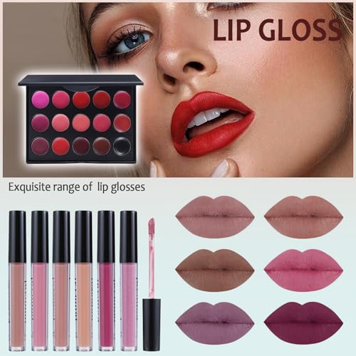 Makeup Kit For Women Full kit, Makeup Set For Teen Girls Eyeshadow Lip gloss Lipstick Make up Brushes Eyebrow Eyeliner Pen Liquid Concealer Foundation Primer Puff Eye shadow Shields Eye Brow Stencil