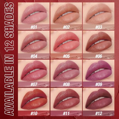 Jolilab 12Pcs Velvet Matte Lipstick Nude Matte Soft Dark Color Stick High Pigmented Long-Lasting Waterproof Lip Stick Lip Balm Beauty Cosmetics Gift for Women(01#-12#)