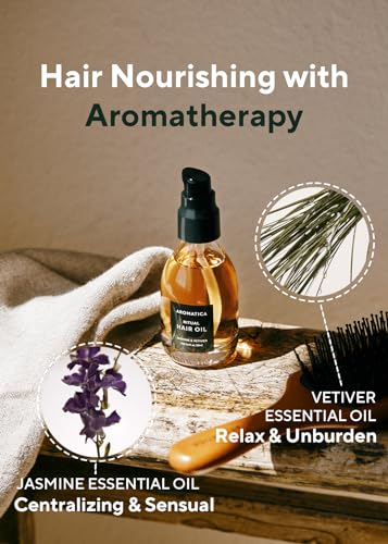 AROMATICA Jasmine & Vetiver Hair Oil - Nourishing Organic Hair Treatment, 1.6 fl oz