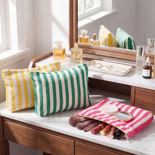 Abbylike 10-Pack Striped Makeup Bags - Compact Travel Pouches