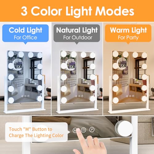 Hollywood Vanity Mirror with Lights, 5X Magnification, 12 LED Bulbs