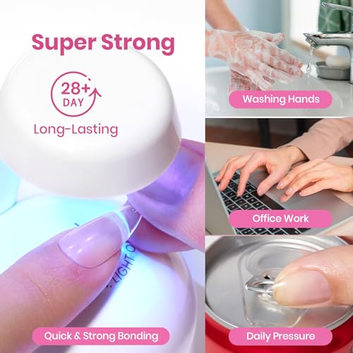 6-3 Square Short Nail Tips Kit 288 pcs with Glue – No Shaping Needed, Pre-Filed, Natural Fit, HEMA-Free
