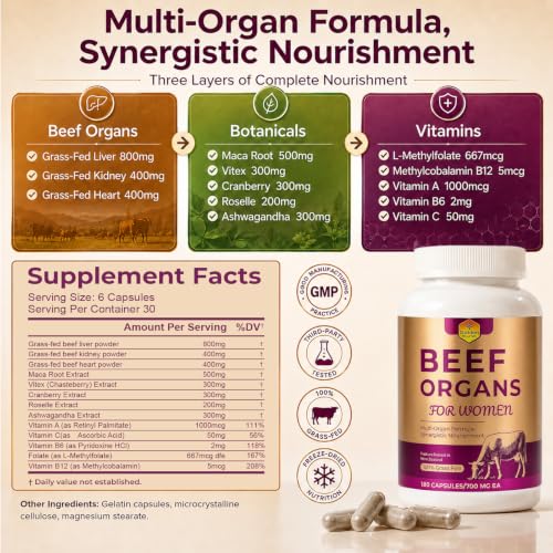 Grass-Fed Organ Supplement for Women – Liver, Kidney & Heart Blend