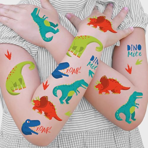 Roar Dinosaur Temporary Tattoos for Kids, 12 Sheets