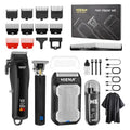 HIENA PRO Cordless Hair Clippers for Men, Professional Barber Kit - Beard Trimmer, Aluminum Foil Shaver, Nose Trimmer, 10 Limit Combs - Fast Charge, Smart LED Display (Clippers/Trimmer)