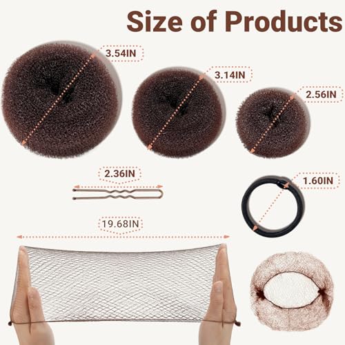 Hair Bun Maker Set with 8 Bun Makers, Hair Nets & Bobby Pins
