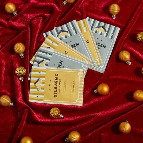 TONYMOLY Mini House of Masks 6-Pack Holiday Skincare Gift Set | Collagen & Vitamin C Korean Sheet Masks | Hydrating, Brightening & Firming Face Masks | Festive Stocking Stuffer for Women