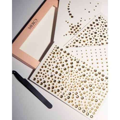 MERCY LONDON Face Gems in Gold, 866 Self Adhesive Rhinestone Stickers for Face, Eye, Makeup, Body, DIY Face Gems
