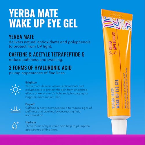 Good Molecules Energizing Eye Care Set ? Caffeine Hydrogel Under Eye Patches (30ct) & Yerba Mate Wake Up Eye Gel (15ml) ? Reduce Dark Circles and Puffiness with Hyaluronic Acid - Skin Care for Face
