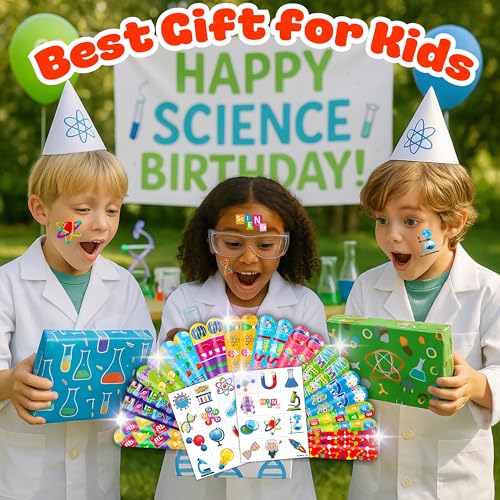 48PCS Science Party Favors - 24PCS Temporary Pre - Cut Tattoos & 24PCS Slap Bracelets - Fun STEM-Themed Birthday Supplies, Baby Shower Gifts, Classroom Rewards & Party Decor for Kids (Boys & Girls)