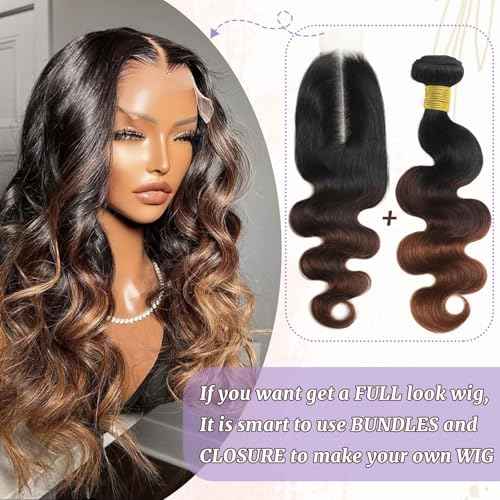 2x6 HD Lace Closure Body Wave T1B/2/30 Chestnut Brown Ombre 2x6 Transparent Lace Closure 3 Tone Ombre Medium Auburn Colored 100% Virgin Human Hair 150% Density 16 Inch