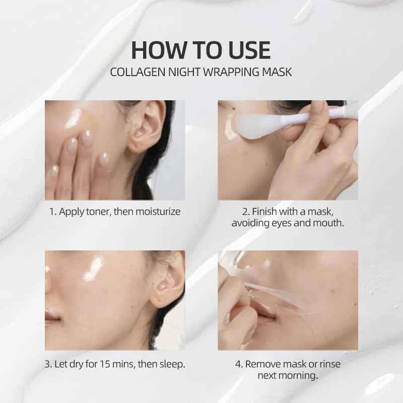 DONBUKLL Hydrolyzed Collagen Night Wrapping Mask - 2.64 fl.oz | Overnight Peel Off for Elasticity, Hydration & Tight Skin | Reduce Sagging & Dullness