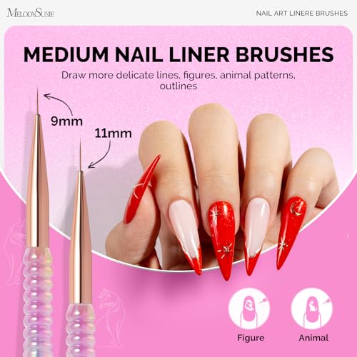MelodySusie Nail Art Brush Set - 5 Professional Brushes & Holder