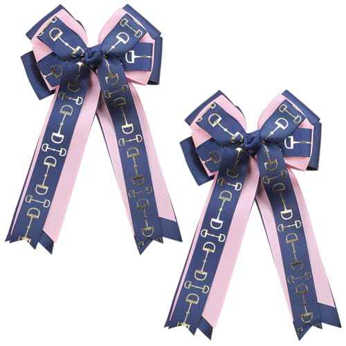 Umibow 2 Pcs Equestrian Hair Bow Clips Horse Bit Pattern Hairpin Equestrian Show Bowknot Hair Barrettes Horse Show Hair Bows for Horseback Riding Competitions