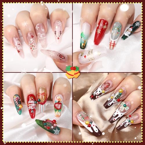6 Sheets Christmas Nail Art Stickers, 3D Self-Adhesive Snowflake Elk Gingerbread Men Snowman Xmas Tree Design, DIY Christmas Nail Decals for Women, Winter Holiday Nail Decorations