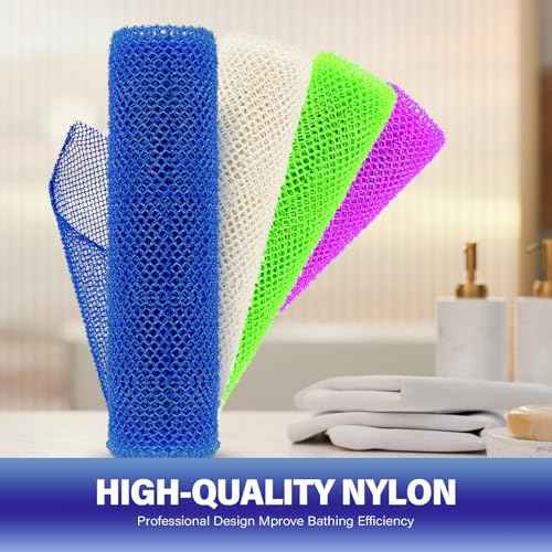 4 Pieces African Bath Sponge African Net Long Net Bath Sponge Transform Your Shower Routine with African Bath Sponges for Exfoliated, Silky Smooth Skin(Blue, Green, Purple, White)