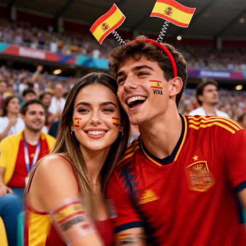 Spain Flag Headband & Tattoo Set - 4 Piece Party Pack