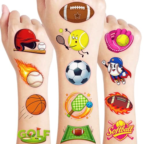 Sports Temporary Tattoos - 96 PCS Pre-Cut Soccer Football Baseball