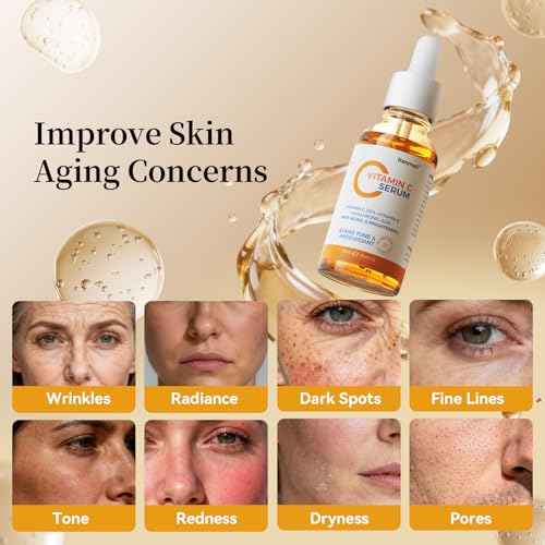 Vitamin C Facial Serum,Anti Aging & Wrinkle With Natural Vitamin C,Sodium Hyaluronate,Skin Brightening Face Serum for Dark Spots, Fine Lines & Wrinkles,All Type Skin Care 30ml/1fl.oz