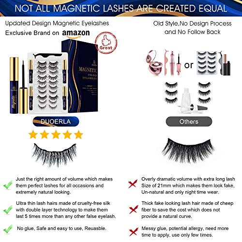 DUOERLA Magnetic Eyelashes,10 Pairs Magnetic Lashes Natural Looking with Applicator and 4 Tubes of Waterproof Magnetic Eyeliner, [Upgraded] Reusable,Strong Hold,Lightweight, Cruelty-Free,Easy to Apply