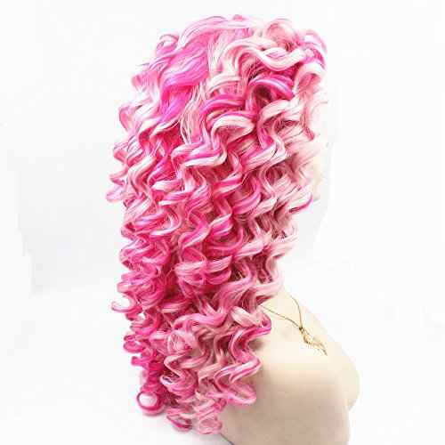 MX angel Mxangel Long Spirial Curl Heat Resistant Synthetic Lace Front Two Tone Curly Pink Wig