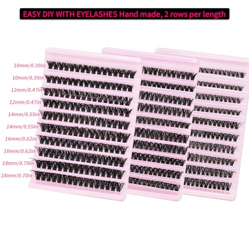 Lash Clusters Kit 3D Effect Volume Lashes Clusters Kit Wispy Cluster Eyelash Extensions D Curl Eyelash Clusters Kit Pesta?as Postizas Naturales+Bond&Seal,Remover,Tweezers,Brush(150D+200D+Spike Kit)