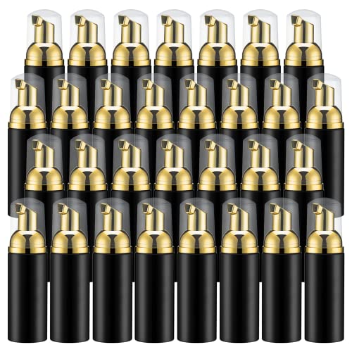 2oz Foam Pump Bottle (30PCS) Empty Travel Foaming Dispenser for Hand Soap, Lash Cleanser, Shampoo (60ml, Gold &Black