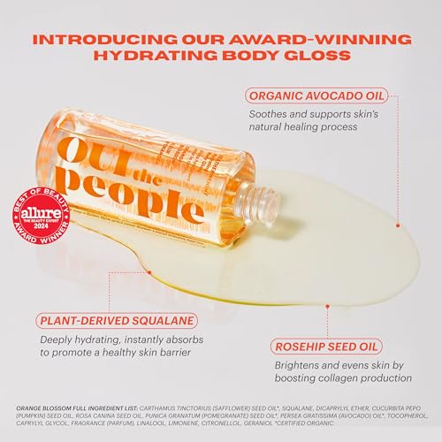 OUI the People FEATHERWEIGHT Hydrating Body Gloss, Orange Blossom Scent, Skin Barrier Boosting Body Glow Oil for Deep Hydration, Softens, Firms, and Enhances Skin Health, Shimmer Body Oil, 3.3 oz