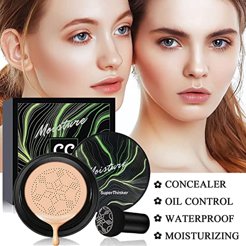 Air Cushion CC Cream Mushroom Head Foundation, Moisturizing BB Cream Makeup Long Lasting Matte Concealer (Natural)