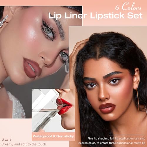 6-Color Lip Liner & Lipstick Set – Waterproof Matte