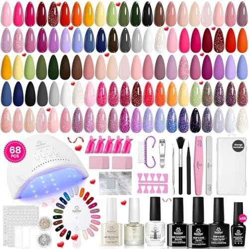 Beetles Gel Nail Polish Kit with U V Light - 68Pcs Gel Nail Kit 35 Colors Outfits Glitter Red Classic Blue Polish Set with Everything Nails Manicure Tools for Beginners DIY At Home Gifts for Women